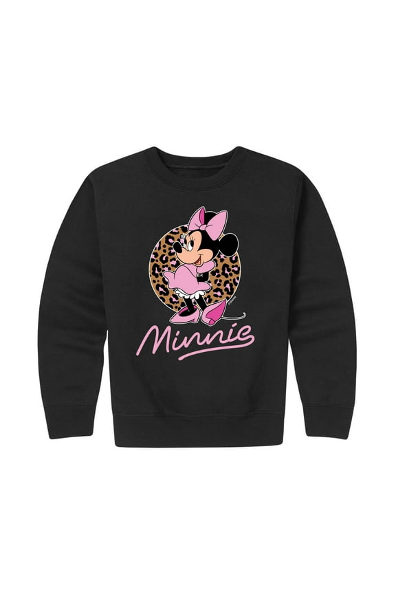 Mickey & Friends - Minnie Leopard Print - Toddler And Youth Crewneck Fleece Sweatshirt