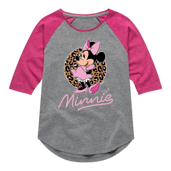 Mickey & Friends - Minnie Leopard Print - Toddler And Youth Girls Raglan Graphic T-Shirt