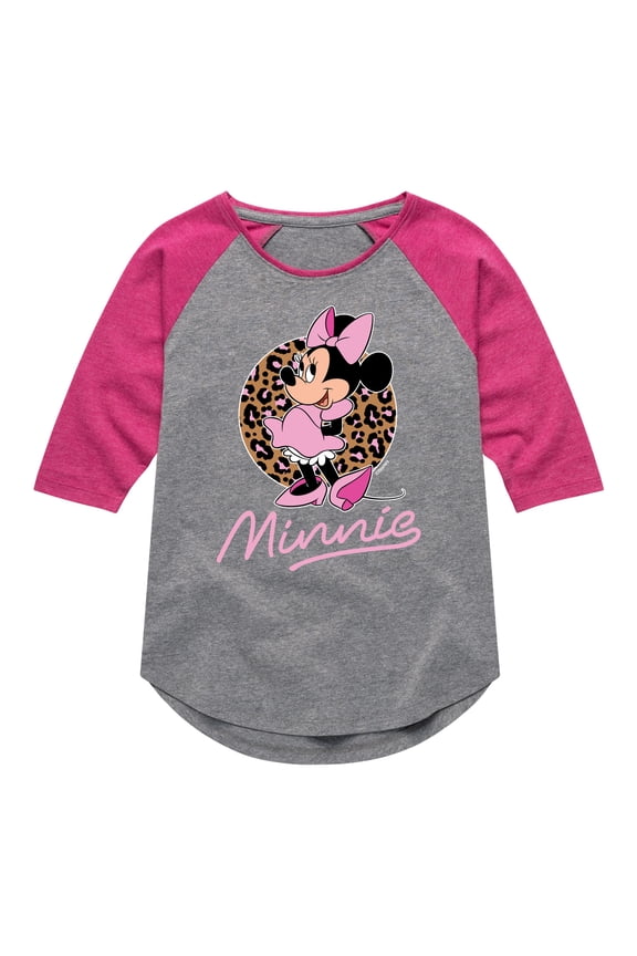 Mickey & Friends - Minnie Leopard Print - Toddler And Youth Girls Raglan Graphic T-Shirt