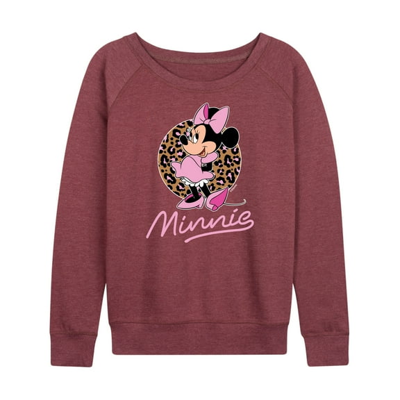 Mickey & Friends - Minnie Leopard Print - Women's Lightweight French Terry Long Sleeve Shirt