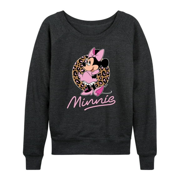 Mickey & Friends - Minnie Leopard Print - Women's Lightweight French Terry Long Sleeve Shirt