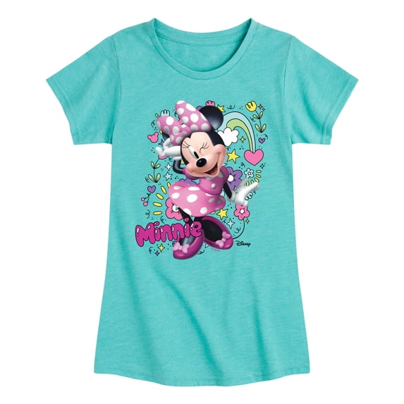 Mickey & Friends - Minnie Mouse Doodles Girls' Fitted Short Sleeve Graphic T-Shirt