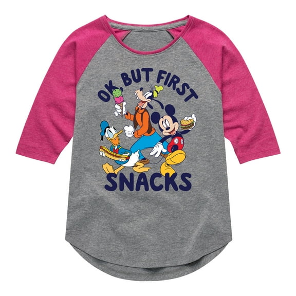 Mickey & Friends - Ok, But First Snacks - Toddler And Youth Girls Raglan Graphic T-Shirt