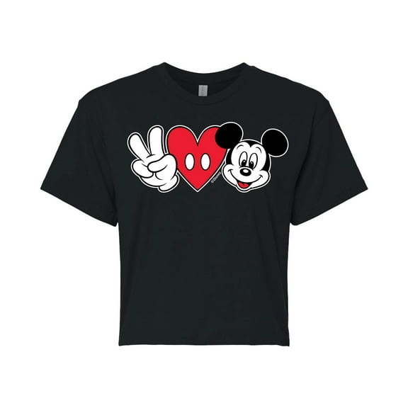 Mickey & Friends - Peace Love Mickey - Juniors Cropped Cotton Blend T-Shirt