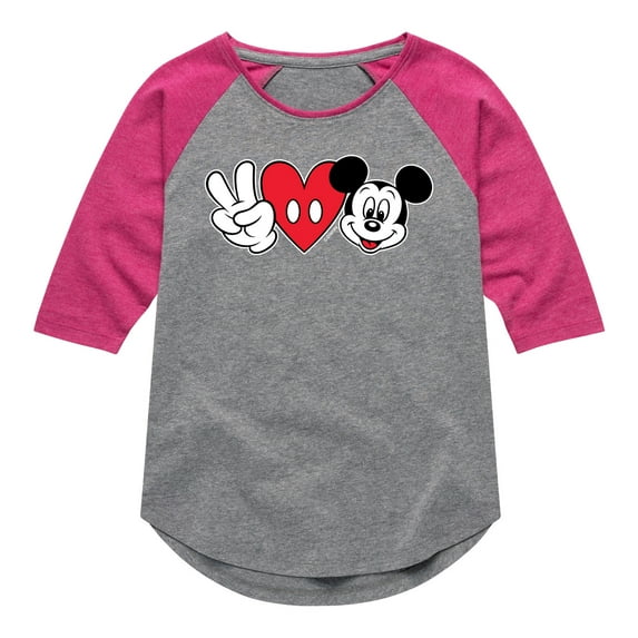 Mickey & Friends - Peace Love Mickey - Toddler And Youth Girls Raglan Graphic T-Shirt