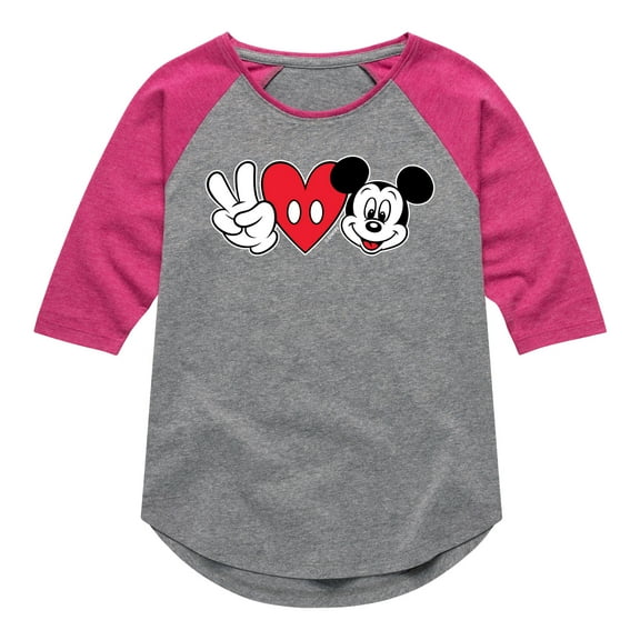 Mickey & Friends - Peace Love Mickey - Toddler And Youth Girls Raglan Graphic T-Shirt