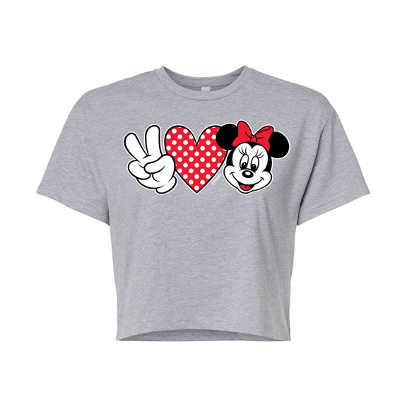 Mickey & Friends - Peace Love Minnie - Juniors Cropped Cotton Blend T-Shirt