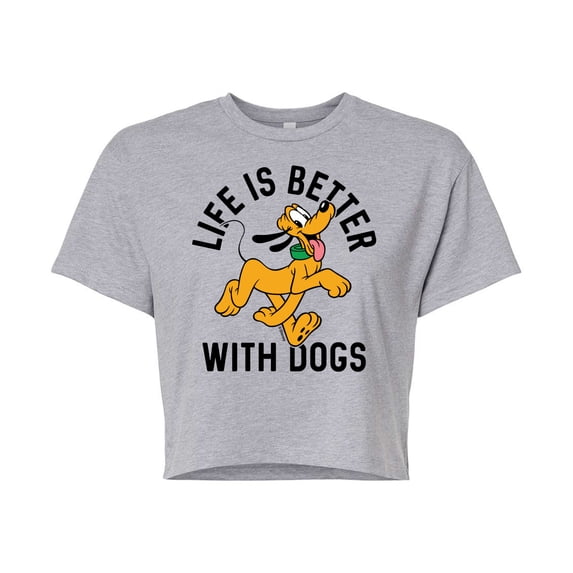 Mickey & Friends - Pluto Life Is Better With Dogs - Juniors Cropped Cotton Blend T-Shirt