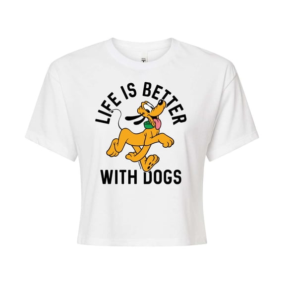 Mickey & Friends - Pluto Life Is Better With Dogs - Juniors Cropped Cotton Blend T-Shirt
