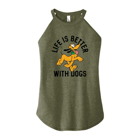 Mickey & Friends - Pluto Life Is Better With Dogs - Juniors High Neck Tank Top