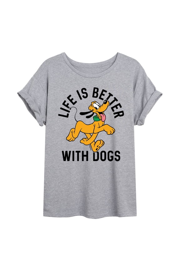 Mickey & Friends - Pluto Life Is Better With Dogs - Juniors Ideal Flowy Muscle T-Shirt