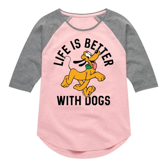 Mickey & Friends - Pluto Life Is Better With Dogs - Toddler And Youth Girls Raglan Graphic T-Shirt