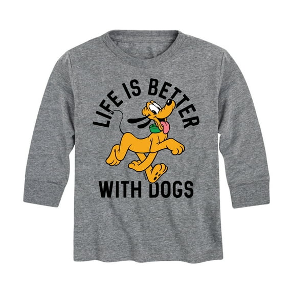 Mickey & Friends - Pluto Life Is Better With Dogs - Toddler And Youth Long Sleeve Graphic T-Shirt