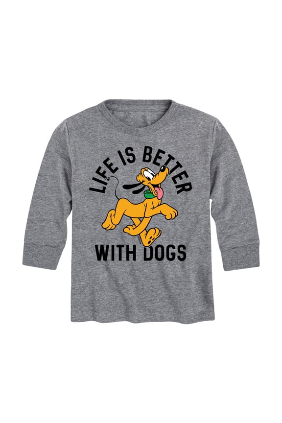 Mickey & Friends - Pluto Life Is Better With Dogs - Toddler And Youth Long Sleeve Graphic T-Shirt