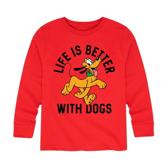 Mickey & Friends - Pluto Life Is Better With Dogs - Toddler And Youth Long Sleeve Graphic T-Shirt