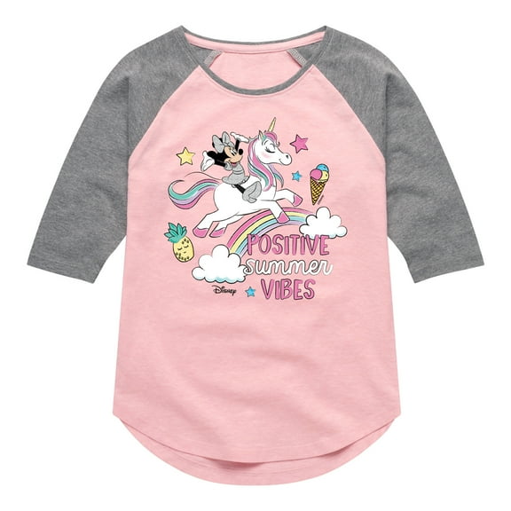 Mickey & Friends - Positive Summer Vibes - Toddler And Youth Girls Raglan Graphic T-Shirt