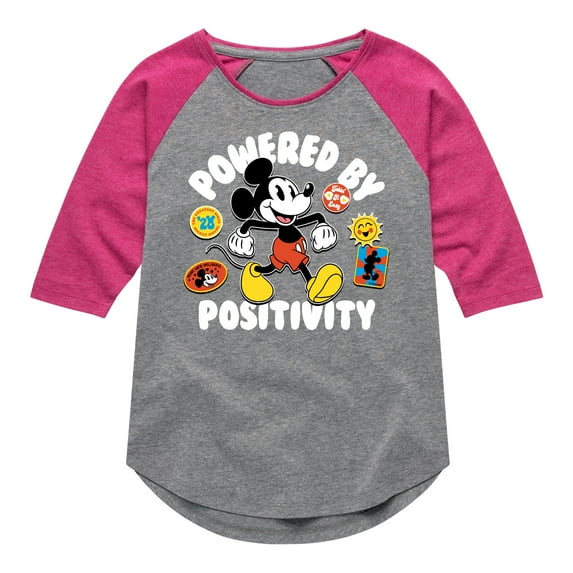 Mickey & Friends - Powered By Positivity - Toddler And Youth Girls Raglan Graphic T-Shirt