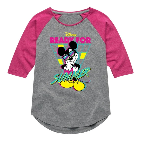 Mickey & Friends - Ready For Summer - Toddler And Youth Girls Raglan Graphic T-Shirt