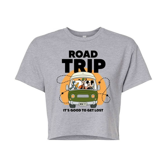 Mickey & Friends - Road Trip - Juniors Cropped Cotton Blend T-Shirt