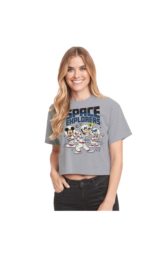 Mickey & Friends - Space Explorers - Juniors Cropped Cotton Blend T-Shirt