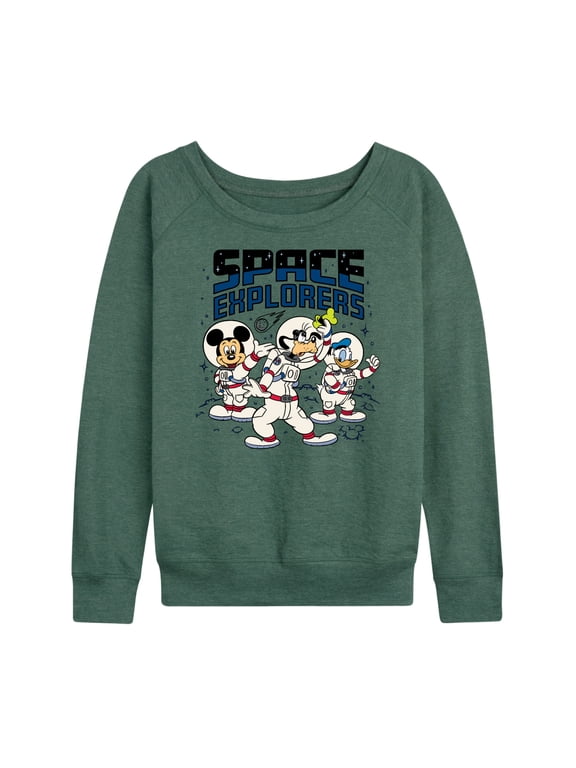 - Space Explorers Women's Lightweight French Terry Wide Neck Long Sleeve Graphic Shirt