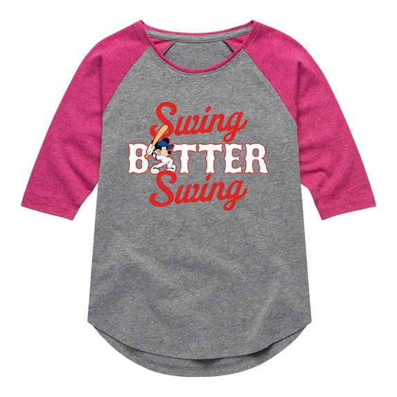 Mickey & Friends - Swing Batter Swing - Toddler And Youth Girls Raglan Graphic T-Shirt