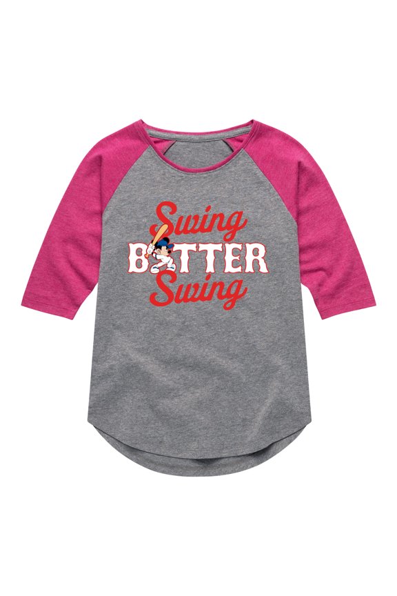 Mickey & Friends - Swing Batter Swing - Toddler And Youth Girls Raglan Graphic T-Shirt