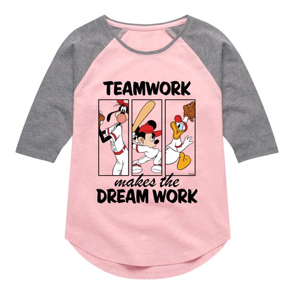 Mickey & Friends - Teamwork Makes The Dream Work - Toddler And Youth Girls Raglan Graphic T-Shirt