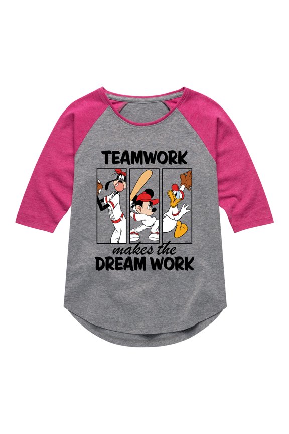Mickey & Friends - Teamwork Makes The Dream Work - Toddler And Youth Girls Raglan Graphic T-Shirt