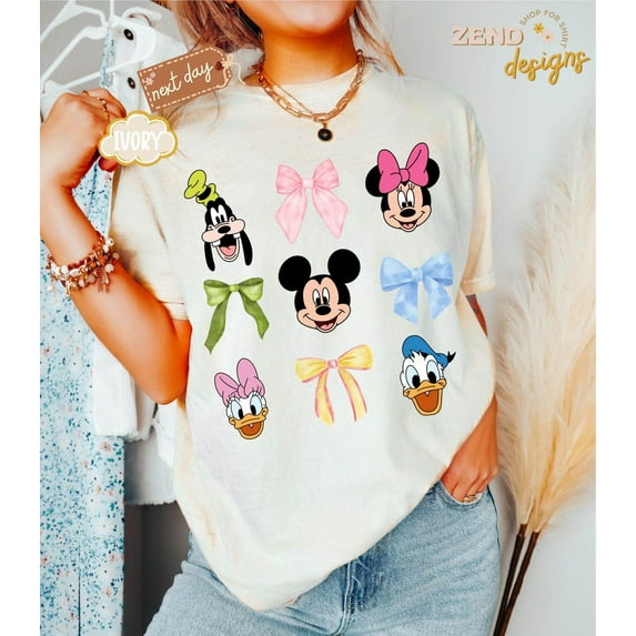 Mickey Friends Tee, Minnie Bow Coquette, Women's Disneyworld T-shirt, Bow Pluto Daisy Donald Shirt, Cute Disney Top Shirt