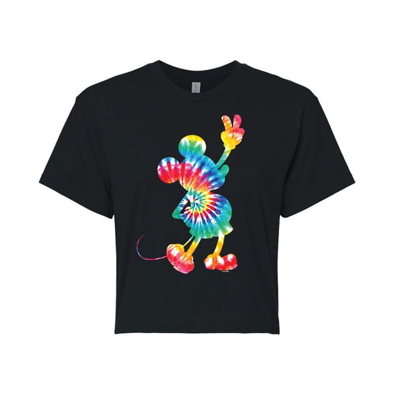 Mickey & Friends - Tie Dye Mickey - Juniors Cropped Cotton Blend T-Shirt