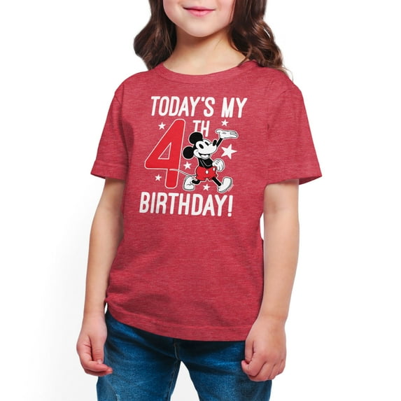 Mickey & Friends - Today's My 4th Birthday - Toddler And Youth Short Sleeve Graphic T-Shirt