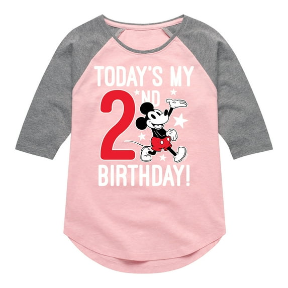 Mickey & Friends - Todays My 2nd Birthday - Toddler And Youth Girls Raglan Graphic T-Shirt