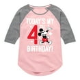 thumbnail image 1 of Mickey & Friends - Todays My 4th Birthday - Toddler And Youth Girls Raglan Graphic T-Shirt, 1 of 4