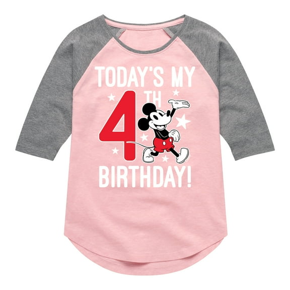 Mickey & Friends - Todays My 4th Birthday - Toddler And Youth Girls Raglan Graphic T-Shirt