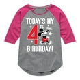 thumbnail image 1 of Mickey & Friends - Todays My 4th Birthday - Toddler And Youth Girls Raglan Graphic T-Shirt, 1 of 4