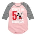 thumbnail image 1 of Mickey & Friends - Todays My 5th Birthday - Toddler And Youth Girls Raglan Graphic T-Shirt, 1 of 4
