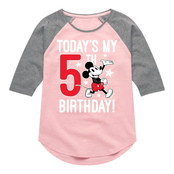 Mickey & Friends - Todays My 5th Birthday - Toddler And Youth Girls Raglan Graphic T-Shirt