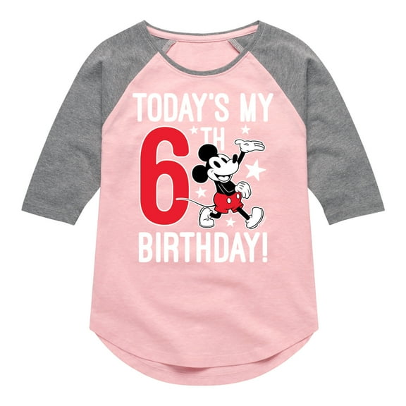 Mickey & Friends - Todays My 6th Birthday - Toddler And Youth Girls Raglan Graphic T-Shirt