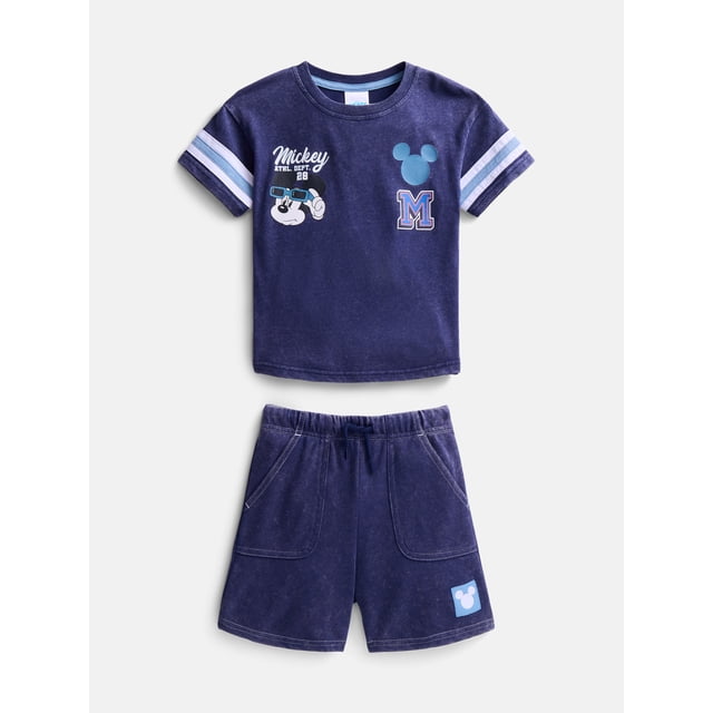 Mickey and Friends Toddler Boys Short Sleeve Graphic Tee and Matching Shorts Outfit Set, 2-Piece, Sizes 12M-5T