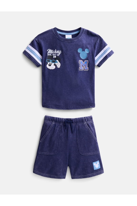 Mickey and Friends Toddler Boys Short Sleeve Graphic Tee and Matching Shorts Outfit Set, 2-Piece, Sizes 12M-5T