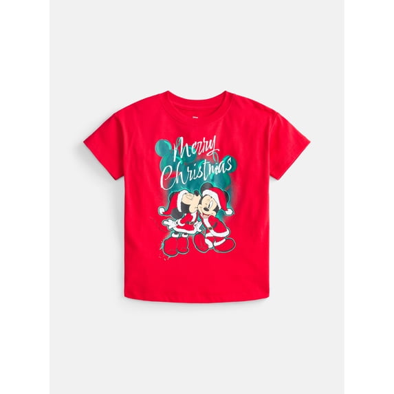 Mickey & Friends Toddler Boys Holiday Graphic Crewneck Tee with Short Sleeves, Sizes 12M-5T