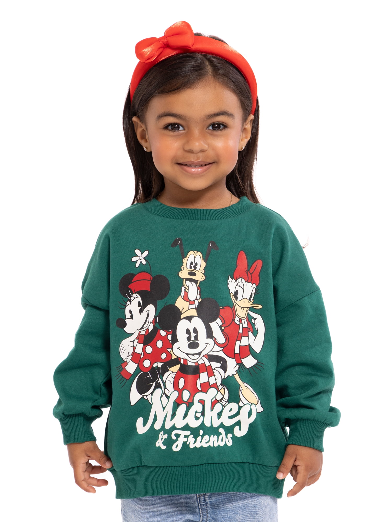 Mickey and Friends Toddler Girls Graphic Crewneck Sweatshirt with Long Sleeves, Sizes 12M-5T