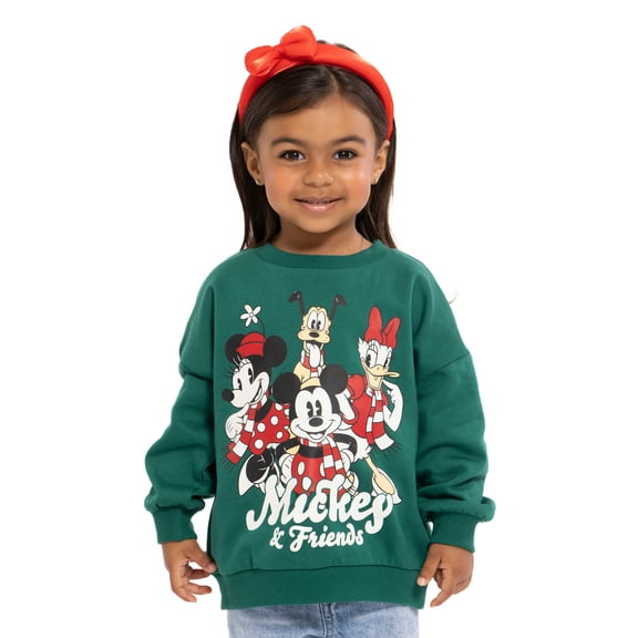 Mickey and Friends Toddler Girls Graphic Crewneck Sweatshirt with Long Sleeves, Sizes 12M-5T