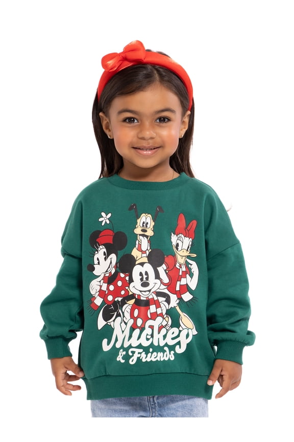 Mickey and Friends Toddler Girls Graphic Crewneck Sweatshirt with Long Sleeves, Sizes 12M-5T