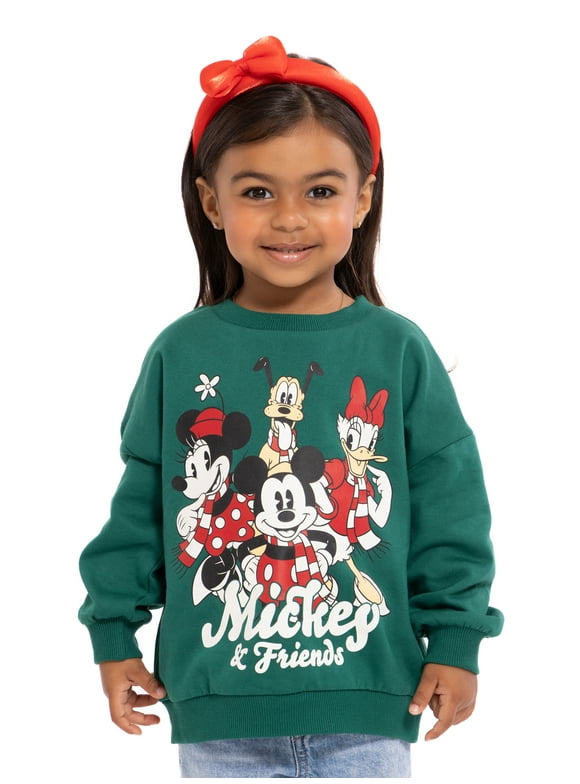 Mickey and Friends Toddler Girls Graphic Crewneck Sweatshirt with Long Sleeves, Sizes 12M-5T