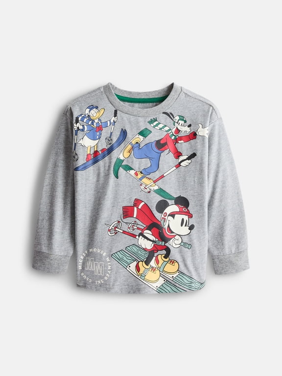 Mickey & Friends Toddler Holiday Graphic Crewneck Tee with Long Sleeves, Sizes 12M-5T