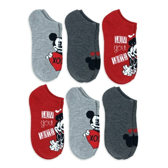 Mickey & Friends Valentine's Day Women's No Show Socks, 6-Pack, Size 4-10