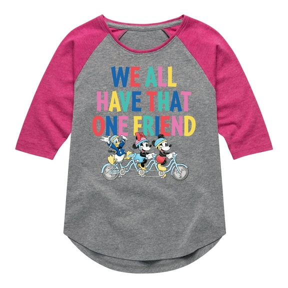 Mickey & Friends - We All Have That One Friend - Toddler And Youth Girls Raglan Graphic T-Shirt