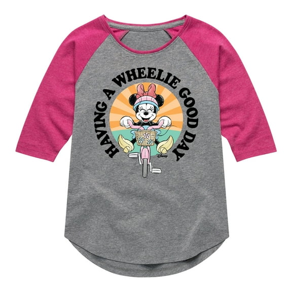 Mickey & Friends - Wheelie Good Day - Toddler And Youth Girls Raglan Graphic T-Shirt
